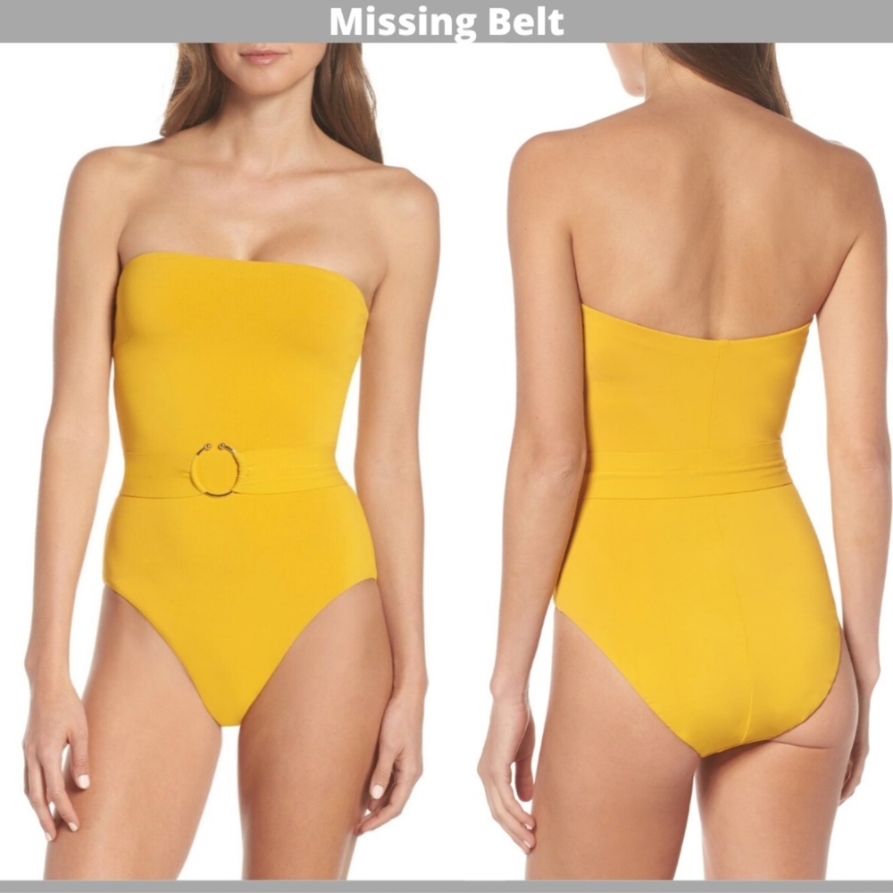 NEW Robin Piccone Luca Barbell Bandeau One‎ Piece Swimsuit Mustard [SZ 10 ]